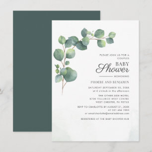 Invitation Baby Shower Moderne pour Couple avec Eucalyptus