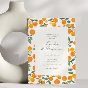 Invitation Baby Shower Moderne pour Couple Orange Citron Hive