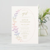 Invitation Baby shower moderne Rainbow Butterfly Gold Girl (Debout devant)