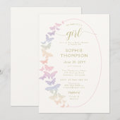 Invitation Baby shower moderne Rainbow Butterfly Gold Girl (Devant / Derrière)
