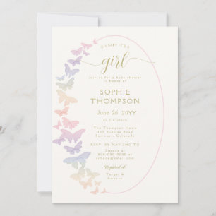 Invitation Baby shower moderne Rainbow Butterfly Gold Girl
