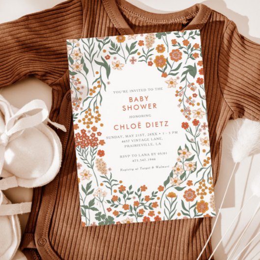 Invitation Baby shower moderne Retro Super Burnt Orange