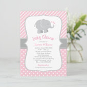 Invitation Baby shower moderne rose et gris éléphant fille (Debout devant)