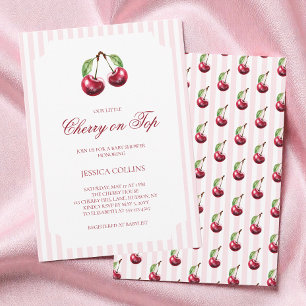 Invitation Baby Shower Moderne Rose et Rouge avec Cerise Mign