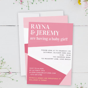 Invitation Baby shower moderne rose géométrique fille couple