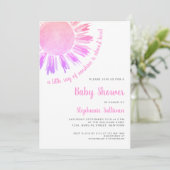 Invitation Baby shower moderne rose soleil fille (Debout devant)