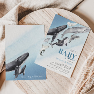 Invitation Baby shower moderne Rustic Ocean Whale Couples