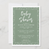 Invitation Baby shower moderne Sage Green Script (Devant)