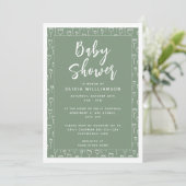 Invitation Baby shower moderne Sage Green Script (Debout devant)