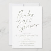 Invitation Baby shower moderne Sage Olive Green Script (Devant)