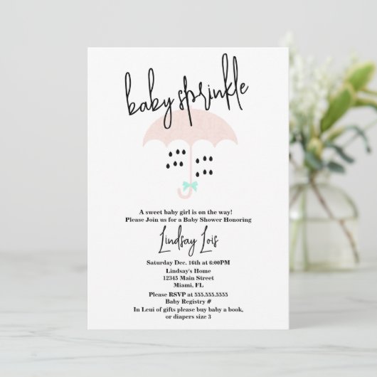 Invitation Baby shower moderne Saupoudrer rose Turquoise (Debout devant)