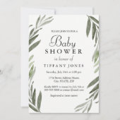 Invitation Baby shower moderne simple feuille verte Invitatio (Devant)