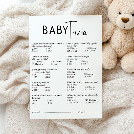 Invitation Baby shower moderne simple Neutral Trivia Card
