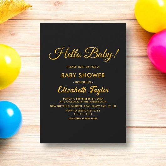 Invitation Baby shower Moderne Simple Noir Et Or Élégant