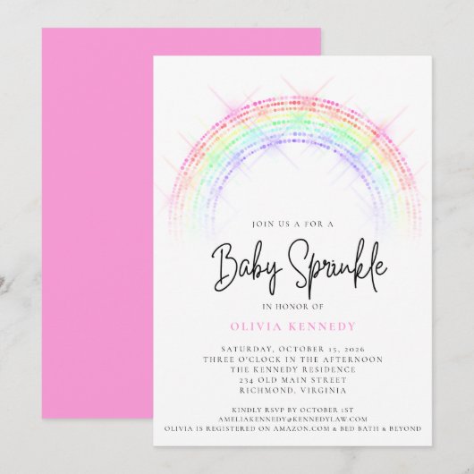 Invitation Baby shower moderne Sparkling Rainbow Baby Sprinkl (Devant / Derrière)