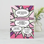Invitation Baby shower moderne Sprinkle Girl Rose Comic Book (Debout devant)