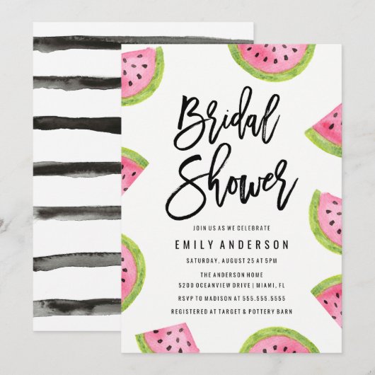 Invitation Baby Shower Moderne sur le Thème Pastèque (Devant / Derrière)