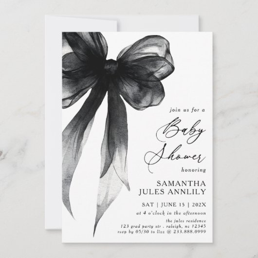 Invitation Baby shower moderne tendance Black Bow (Devant)