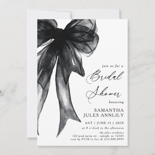 Invitation Baby shower moderne tendance Black Bow (Devant)