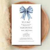 Invitation Baby shower moderne tendance Blue Bow Boy Boy