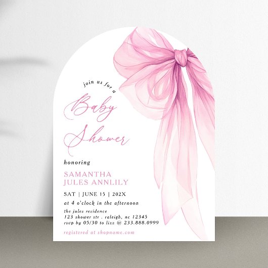 Invitation Baby shower moderne tendance Bow rose