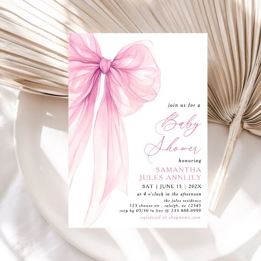 Invitation Baby shower moderne tendance Bow rose
