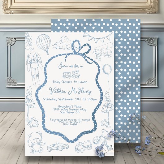 Invitation Baby shower moderne Toile de Jouy