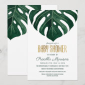 Invitation Baby shower moderne Tropical Swiss Cheese Leaf Gol (Devant / Derrière)