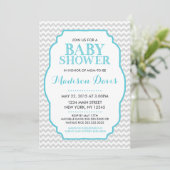 Invitation Baby shower moderne Turquoise et Grey Chevron (Debout devant)