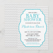 Invitation Baby shower moderne Turquoise et Grey Chevron (Devant / Derrière)