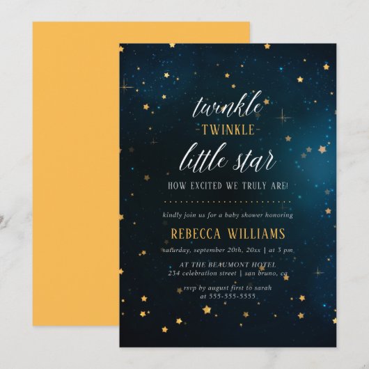 Invitation Baby shower moderne Twinkle Twinkle Little Star (Devant / Derrière)