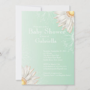 Invitation Baby shower moderne vert et blanc Gerbera Daisy