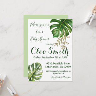 Invitation Baby shower moderne vert feuille genre neutre