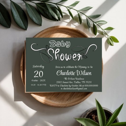 Invitation Baby Shower Moderne Vert Foncé