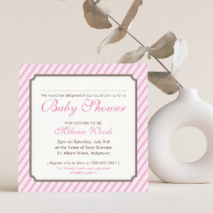Invitation BABY SHOWER moderne vintage mignon bonbons rayures