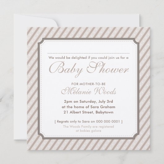 Invitation BABY SHOWER moderne vintage mignon rayures neutres (Devant)
