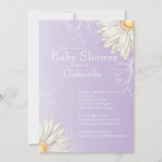 Invitation Baby shower moderne violet blanc Gerbera Daisy (Devant)