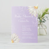 Invitation Baby shower moderne violet blanc Gerbera Daisy (Debout devant)