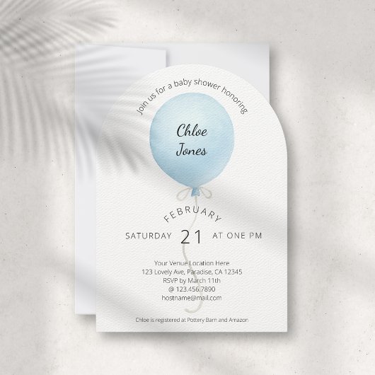 Invitation Baby shower moderne Watercolor Blue Balloon