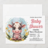 Invitation Baby shower moderne Whimsical Chic Cow (Devant / Derrière)