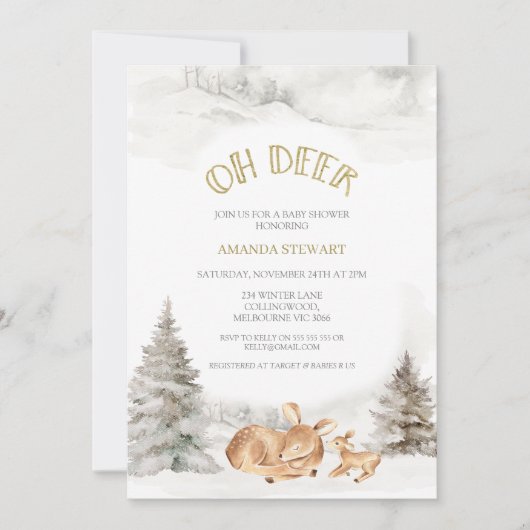 Invitation Baby shower moderne Winter Oh Deer Fawn (Devant)