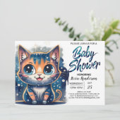 Invitation Baby shower modifiable Boho Kitten (Debout devant)