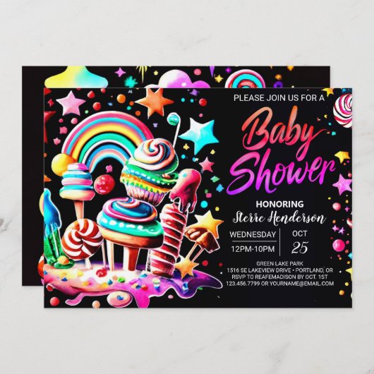 Invitation Baby shower modifiable Candy Oasis (Devant / Derrière)