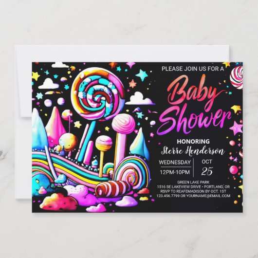 Invitation Baby shower modifiable Candyland Whimsy (Devant)