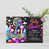 Invitation Baby shower modifiable Candyland Whimsy (Debout devant)