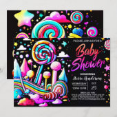 Invitation Baby shower modifiable Candyland Whimsy (Devant / Derrière)