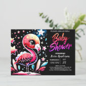Invitation Baby shower modifiable Flamant rose chic (Debout devant)