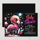 Invitation Baby shower modifiable Flamant rose chic (Devant / Derrière)