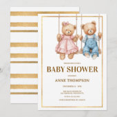 Invitation Baby shower modifiable - Ours en peluche mignon (Devant / Derrière)