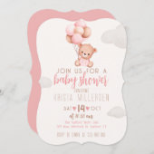 Invitation Baby shower modifiable Ours rose et bei (Devant / Derrière)